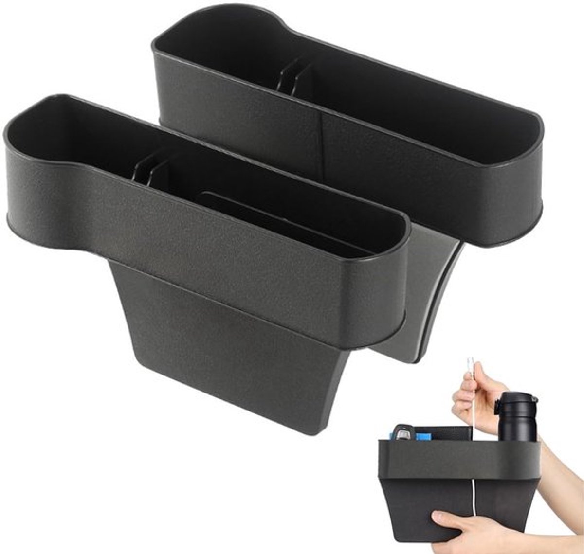 Autostoel Gap - Organizer voor auto - Zwart - Zijvak voor telefoon en sleutels - 2 stuks - Geschikt voor elke auto - Kunststof