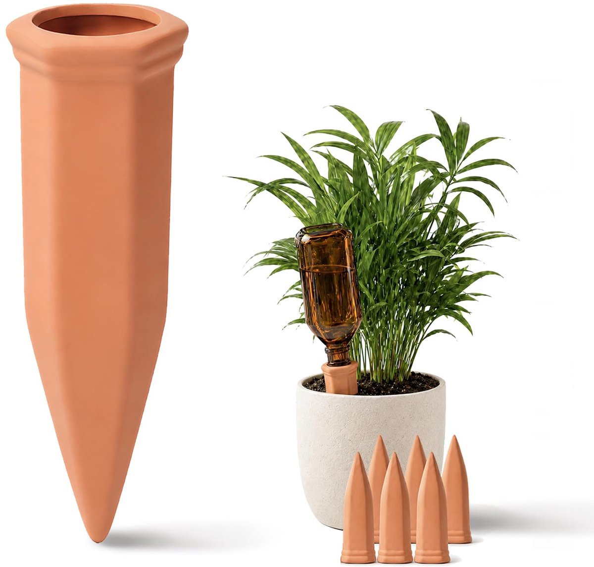 SnelShoppen - 6-delig Terracotta Zelfwatergevende Spikes, Automatisch Planten Watergeefsysteem voor Binnen en Buiten, Tuin Watergeven Stakes voor Vaka
