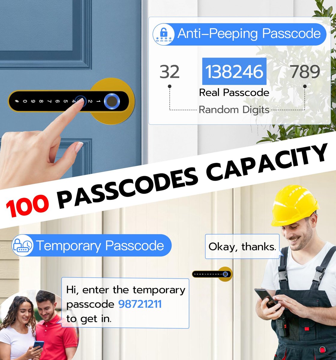 SnelShoppen - Eseesmart Smart Lock Vingerafdruk Deurslot met Handvat, 5-in-1 Slim Deurslot met Toetsenbord, Bluetooth APP-Sleutel, Digitale Elektronis