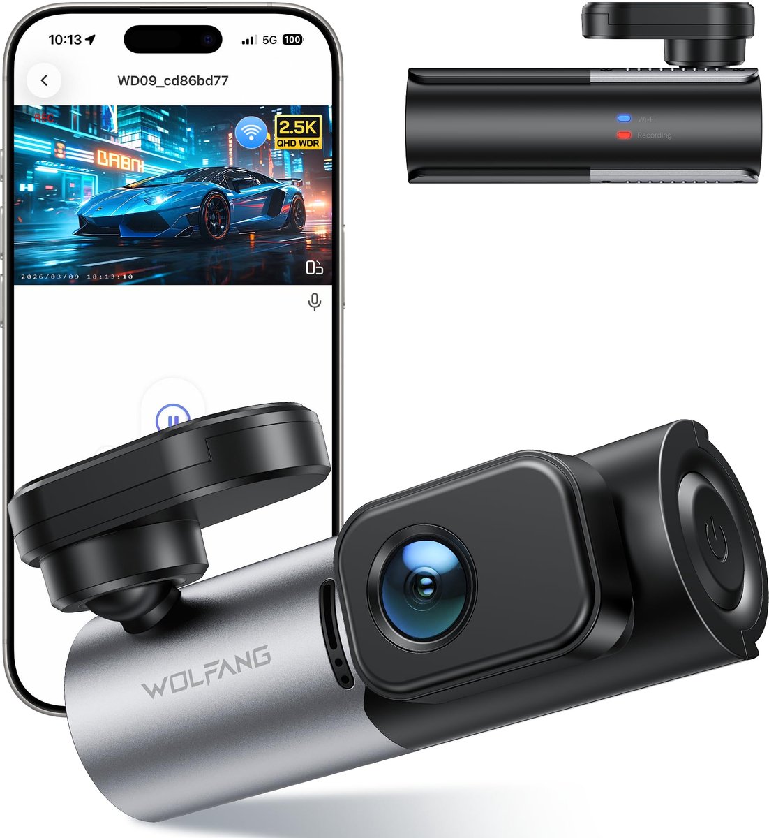 SnelShoppen - 2.5K Dash Cam met WiFi, 1440P Mini Dashcam, Super Nachtzicht, Loopopname, G-Sensor, 170 Graden Hoek, 24U Parkeerbewaking, APP Bediening
