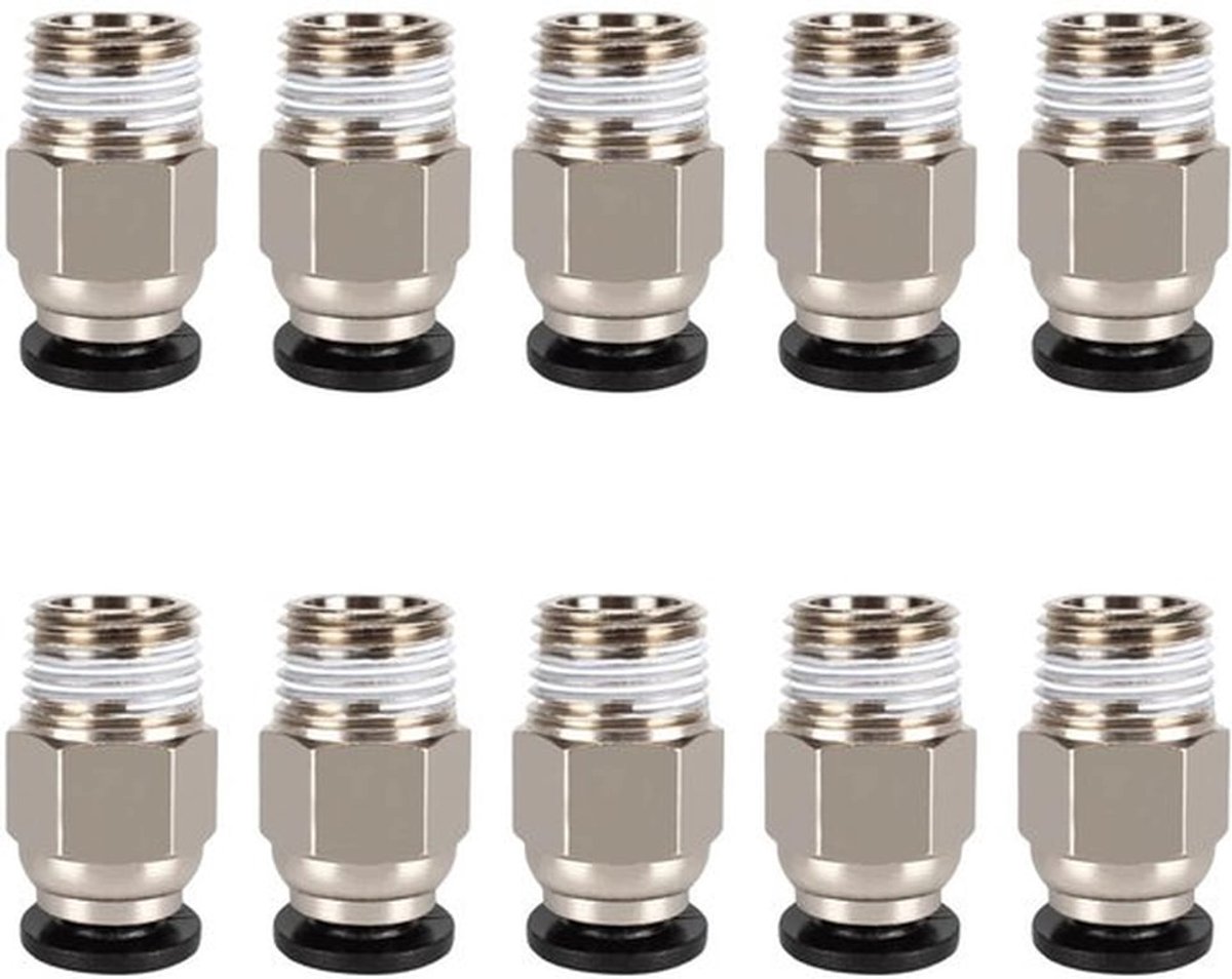 Pneumatische Aansluiting - PC4-M10 Stekker - Snelkoppeling - Connector - Hoogwaardig Koper - 10 Stuks