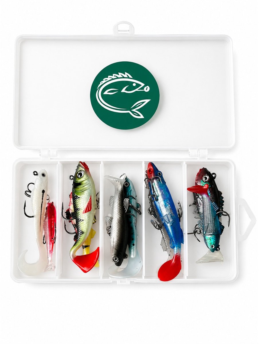 Softbait Set – 10 Shads met Jigkop & Dreg – Snoek, Baars & Snoekbaars – 11 Delig – Cap-VIS