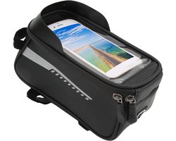 Bike Top Tube Bag, Touch Screen Compatible with Headphone Hole Phone Holder Hook and Loop Closure for Cyclists Commuters and Electric Scooter Riders