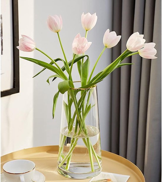 SnelShoppen - Doorzichtige Glazen Bloemenvaas met Gouden Mond voor Centerpieces - Grote Decoratie voor Bruiloft, Feest, Thuis - 5,2" x 9,9"