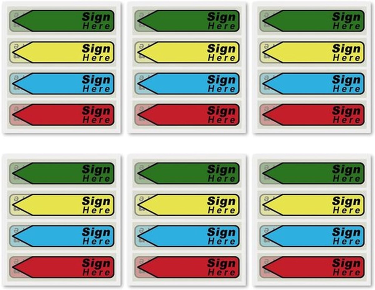 Etiketten 600 Stuks - Teken Hier Stickers - Plakbriefjes met Dispenser - BOPP Materiaal - Kantoor/School Gebruik - 100 Labels per Verpakking - Plaklabels
