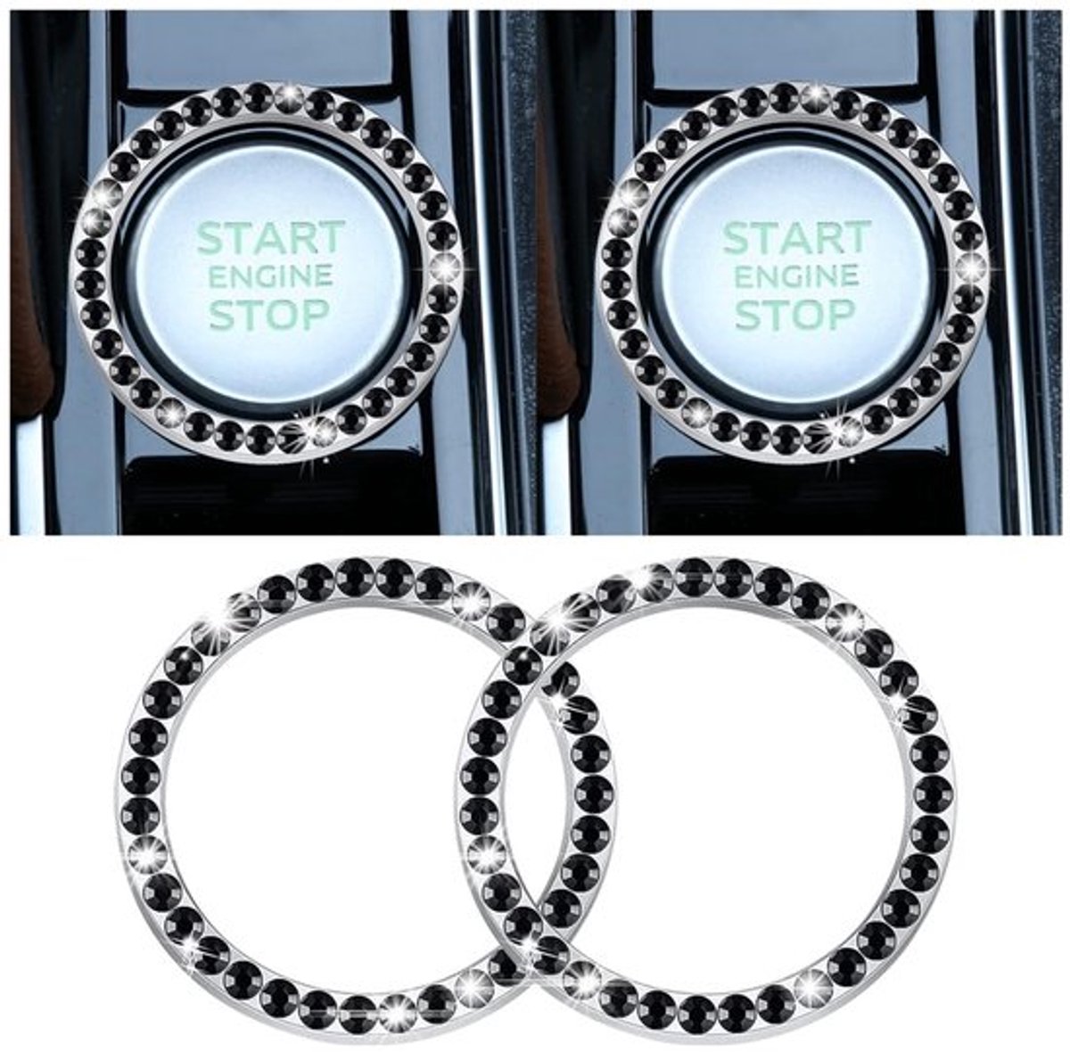 Startknop Decoratiering - 2 Stuks - Hoogwaardig Roestvrijstalen Frame - Waterdicht - Duurzaam - Ingelegd met Strass Steentjes - Rond