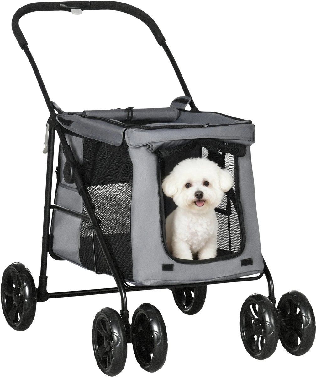 Hondenbuggy – Opvouwbare Honden- en Kattenwagen met Kussen – Lichtgrijs