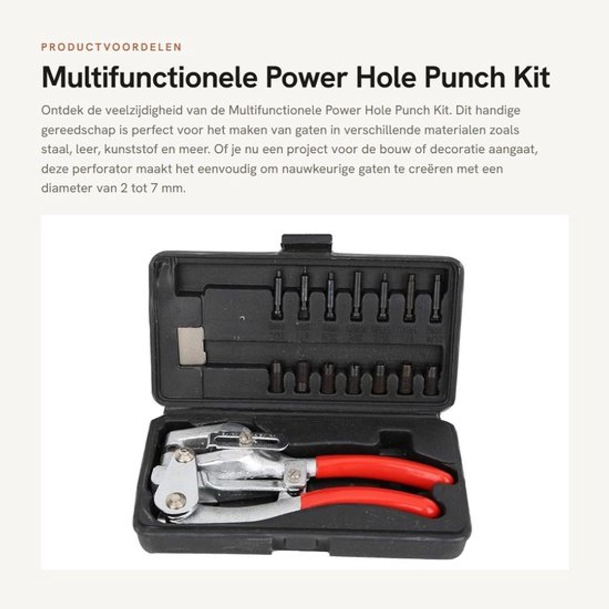 Gaatjesmaker Multifunctioneel - Metalen Doorsteekset - Voor Leer/Plastic/Metaal - Max. Materiaalsterkte 7.5mm - Inclusief 6 Punten - Perforator
