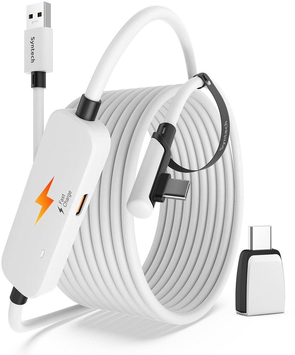 SnelShoppen - Link Kabel met Oplaadfunctie 5M voor VR, Compatibel met Meta Quest 3S/3/Oculus Quest 2, USB 3.0 A naar C, Gaming en Opladen Tegelijkerti