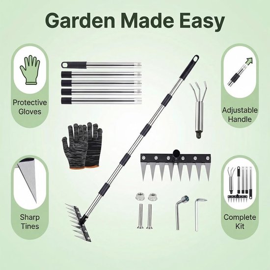 Onkruidsteker Lange Steel - Tuinhark Hark - Gazon Onderhoud - Roestvrij Staal - 185 cm - Zilverkleurig — afbeelding 4