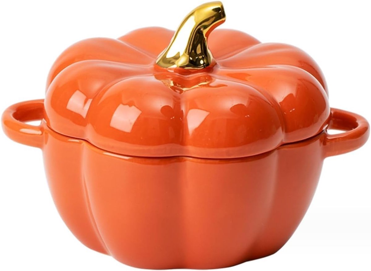 Schattige pompoen keramische kom met deksel, magnetron- en vaatwasserbestendig, ideaal voor desserts en soepen, perfect voor feestelijke gelegenheden en decoratie