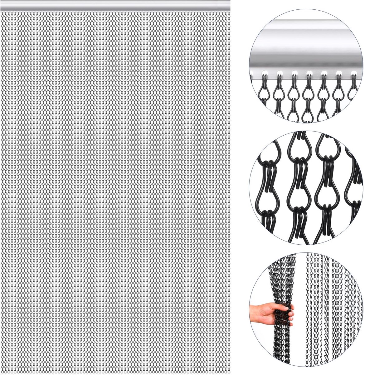 SnelShoppen - Vliegengaas ketting voor deuren 90 x 200 cm - Zwart Aluminium Kettinggordijn voor Binnen en Buiten - Ideaal voor Tuin, Keuken en Feestje