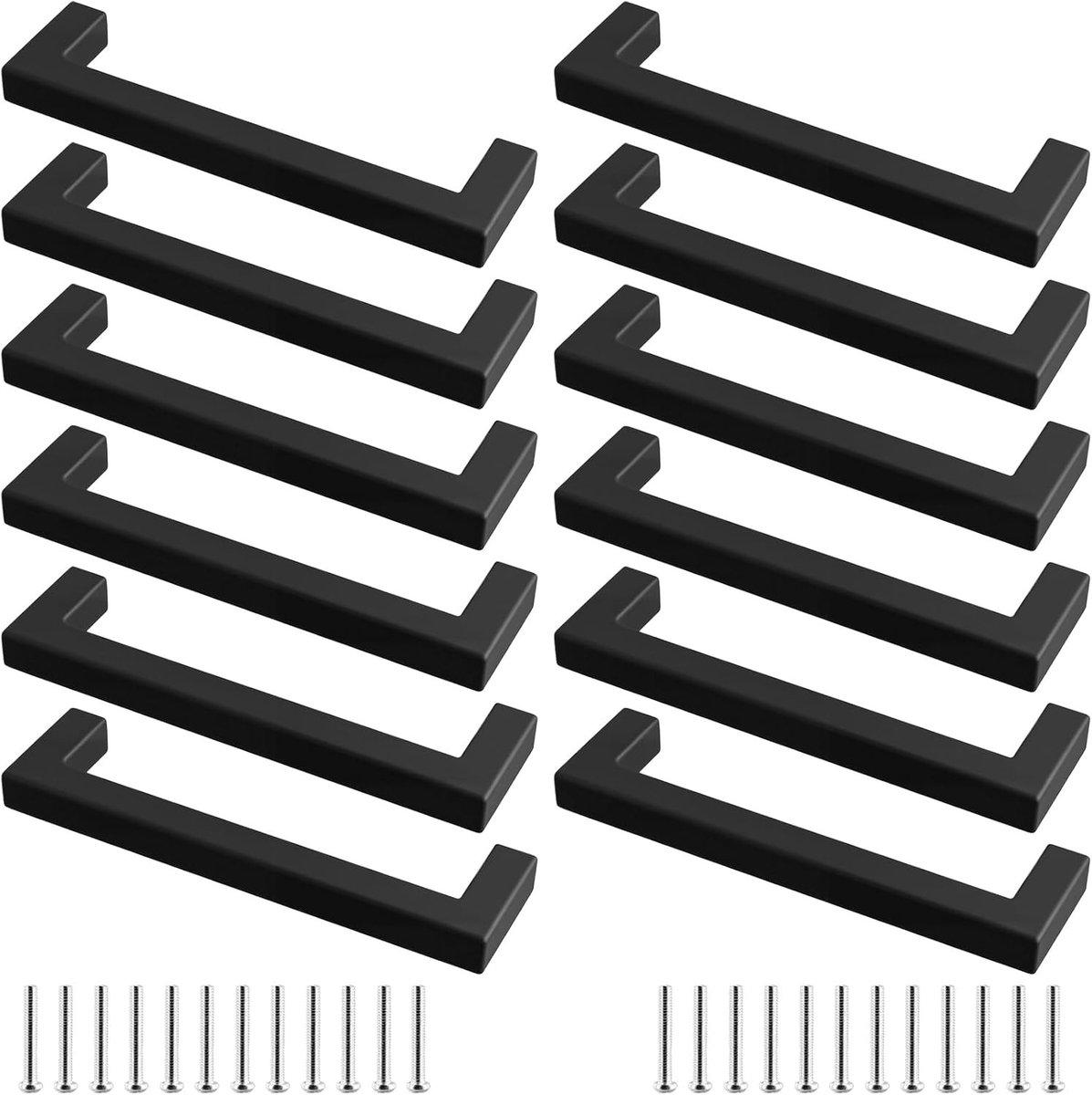 Zwarte 128mm RVS Meubelhandgrepen - 12 Stuks voor Keuken, Lades en Deuren met Schroeven