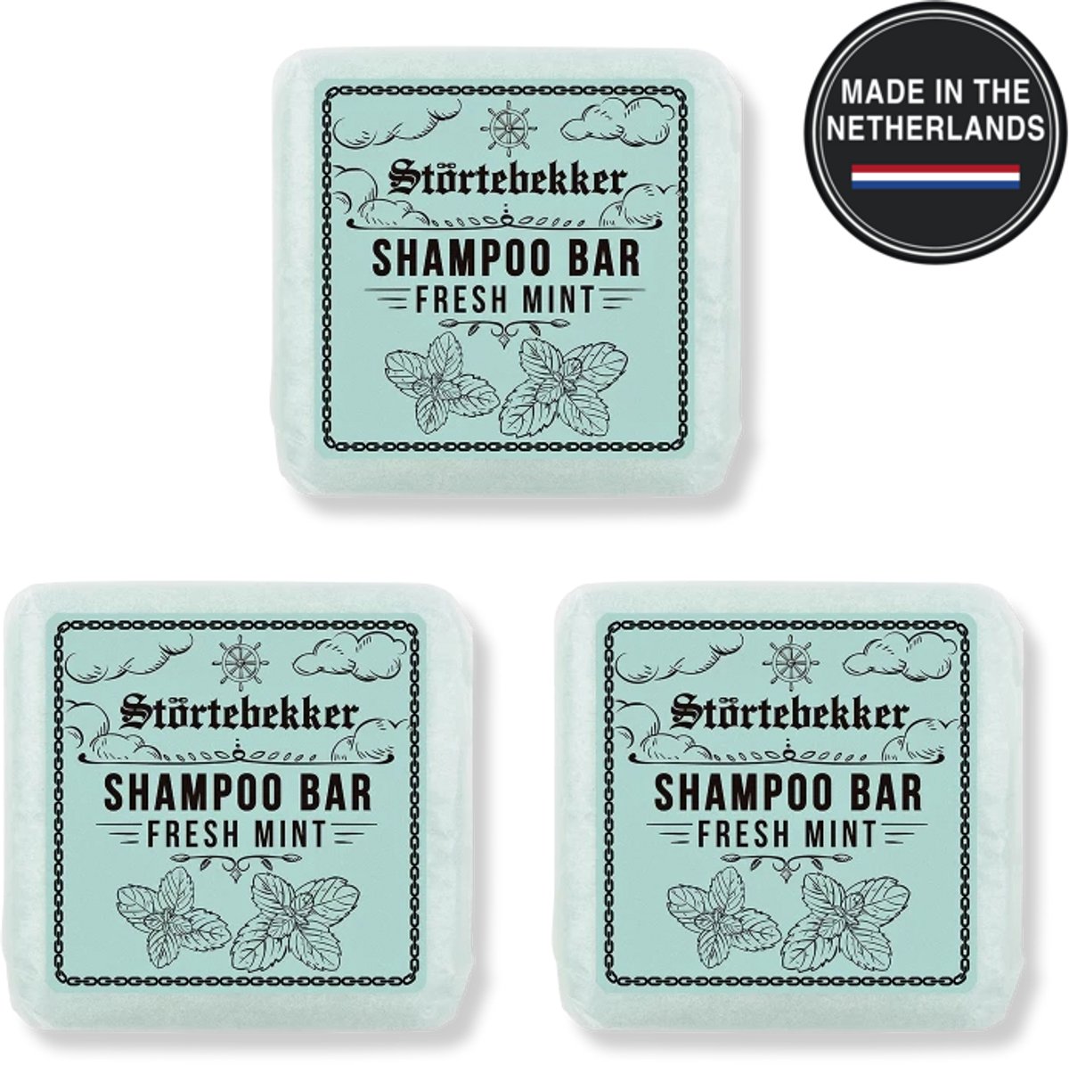 Störtebekker® Premium Shampoo Bar Munt - Vaste shampoo voor mannen en vrouwen - 3-in-1 douchezeep voor mannen voor haar, hoofdhuid en baard - Hydraterende shampoo - veganistisch, handgemaakt - 100 g Solid Shampoo Bar Fresh Mint