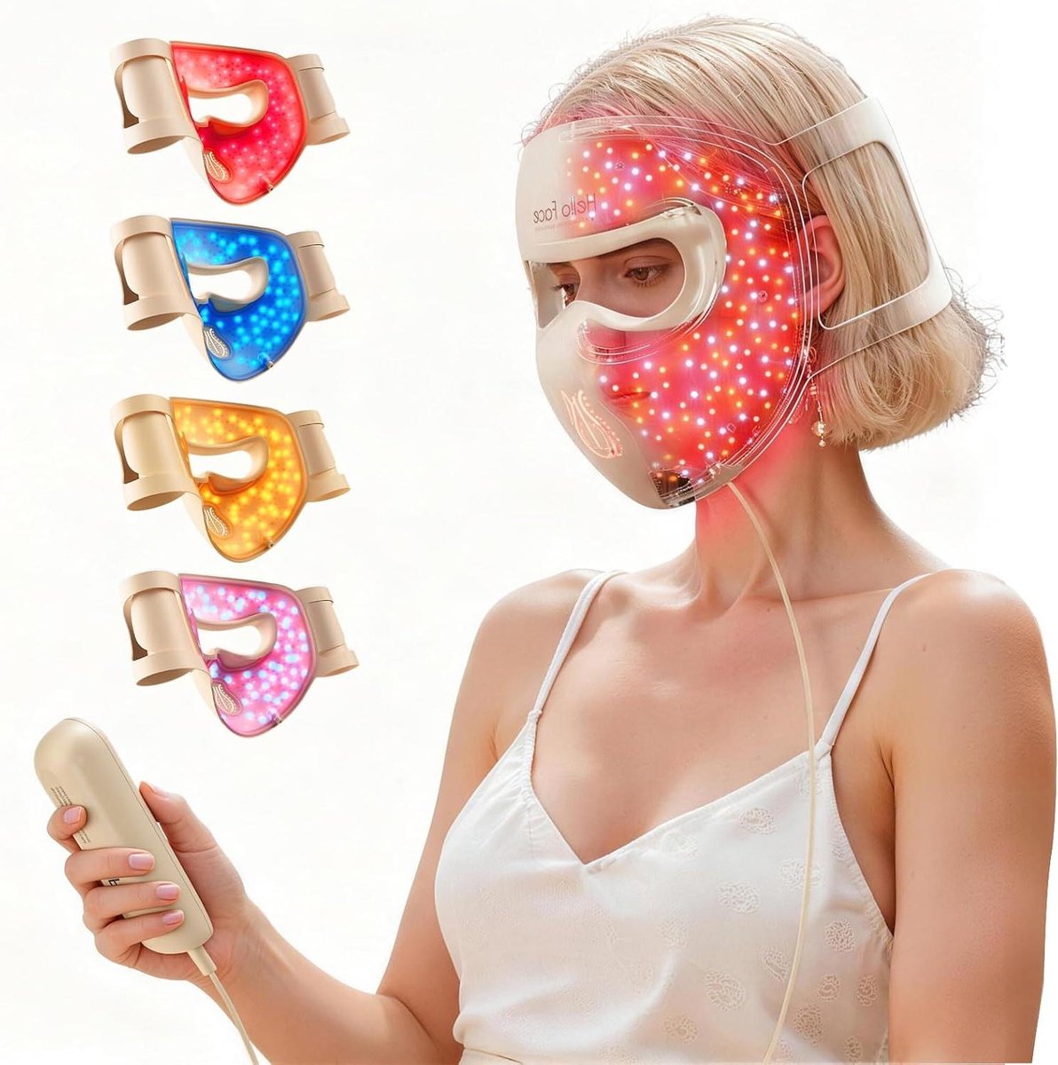 Gezichtsmasker Therapie - LED Masker - Huidverbetering Thuis - 4 Golflengtes - 311 LED - Champagne