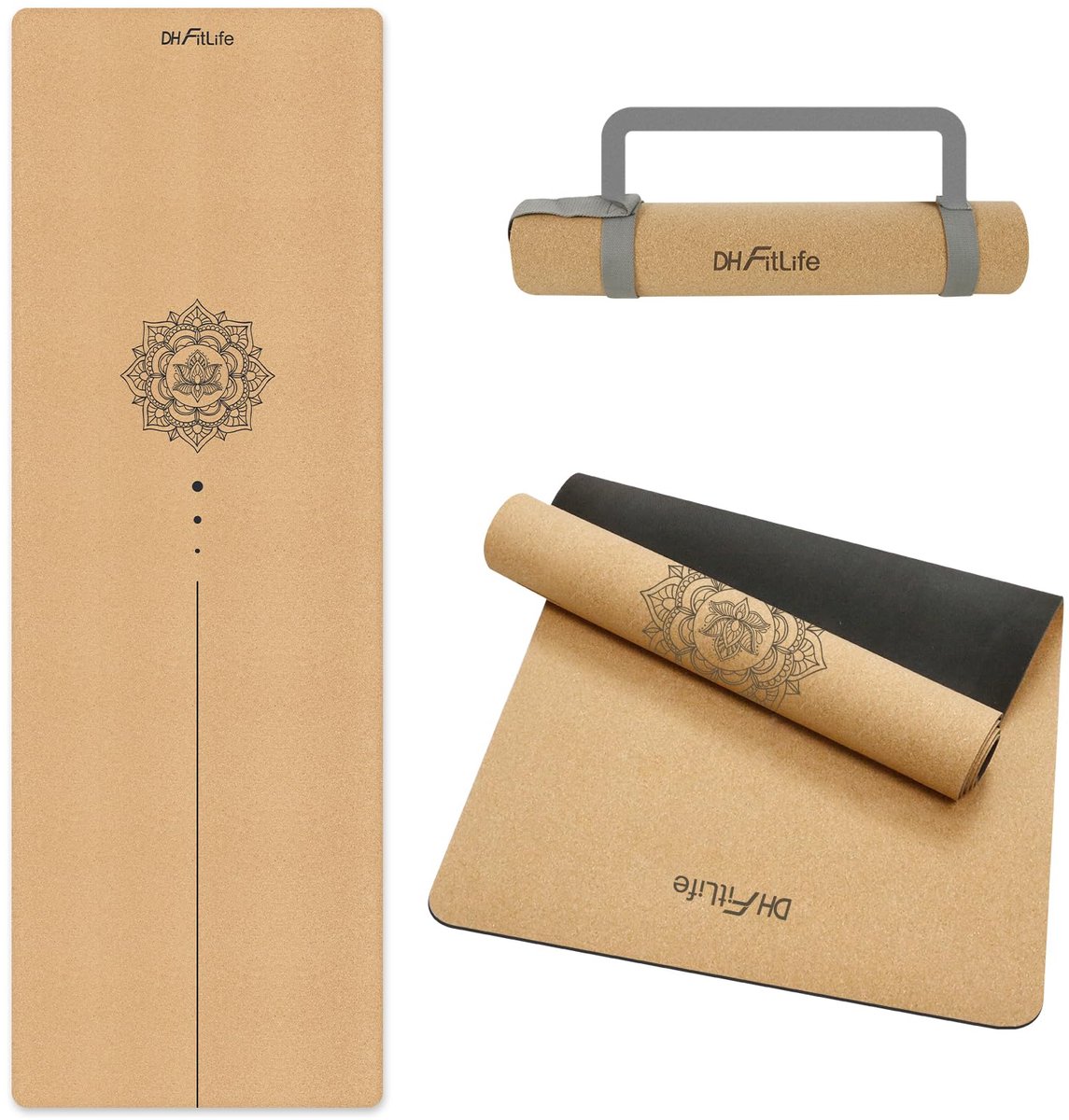 SnelShoppen - DH FitLife Kurken Yogamat Antislip van Natuurlijk Rubber voor Fitness en Pilates, Direct Klaar voor Gebruik, Gemakkelijk te Reinigen, 18