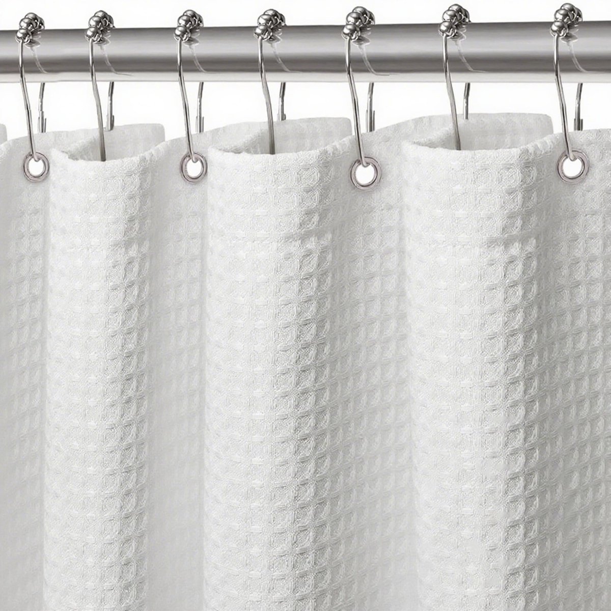 SnelShoppen - Wafel Douchegordijn Waterdicht - Wasbaar Polyester Douchegordijn met 12 Ringen - 183x183 cm - Wit - Perfect voor Badkamer en Douche
