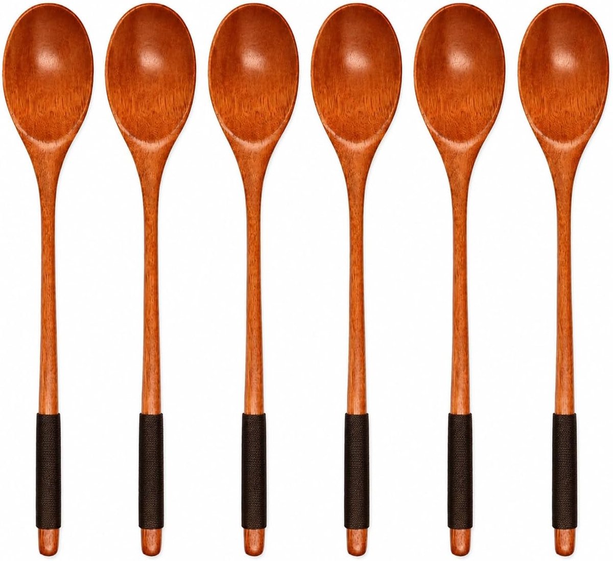 5 stuks houten eetlepel, houten soeplepel, lange steel, Japanse keukenbenodigdheden voor Koreaans koken, mengen, roeren, honing, thee, frisdrank, dessert, kokosnoot, kom - 22,5 cm
