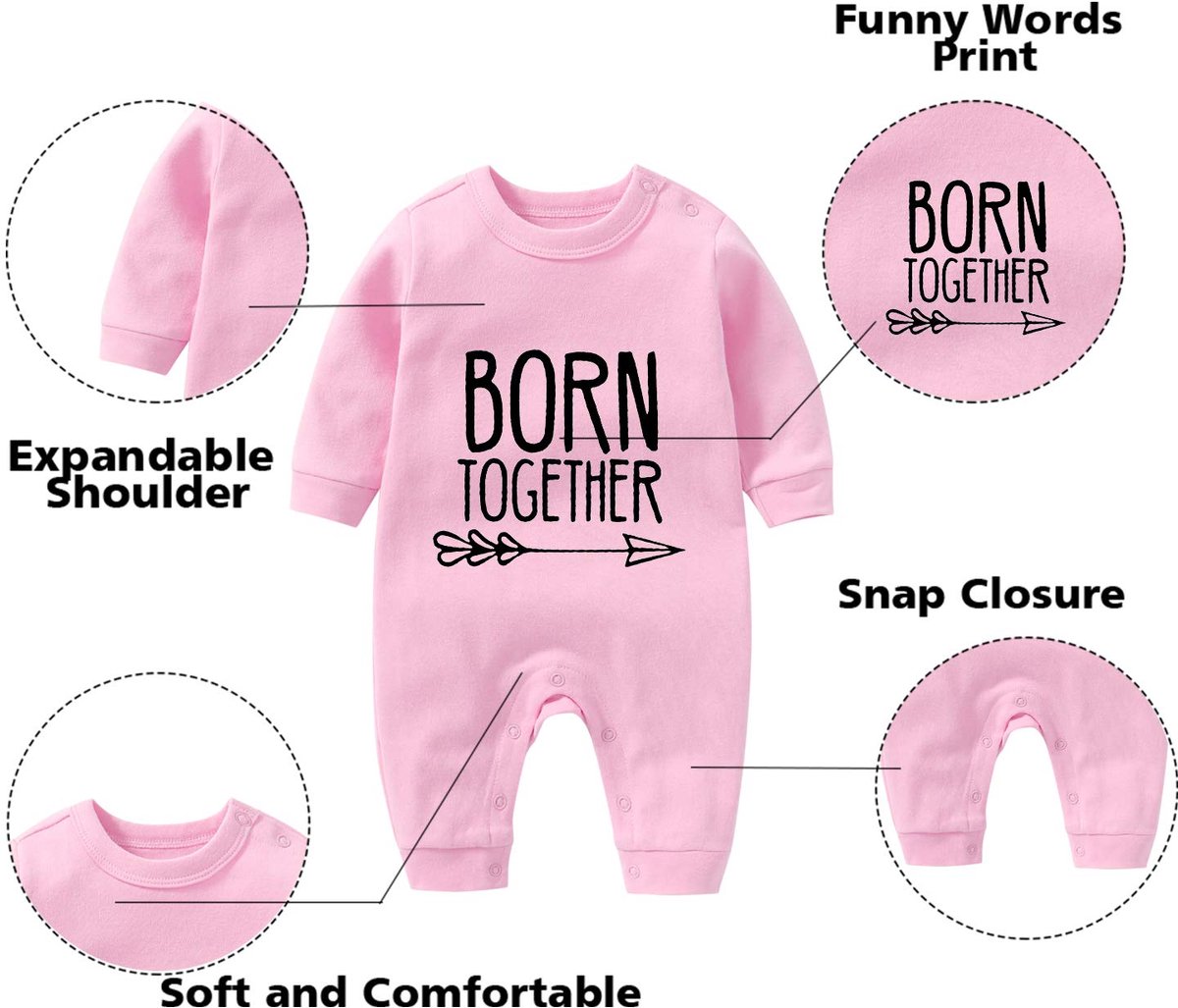 SnelShoppen - Culbutomind Rompertje voor Tweelingen - Grappige Babykleding voor Jongens en Meisjes - Beste Vrienden voor Altijd - Roze - 3-6 Maanden -