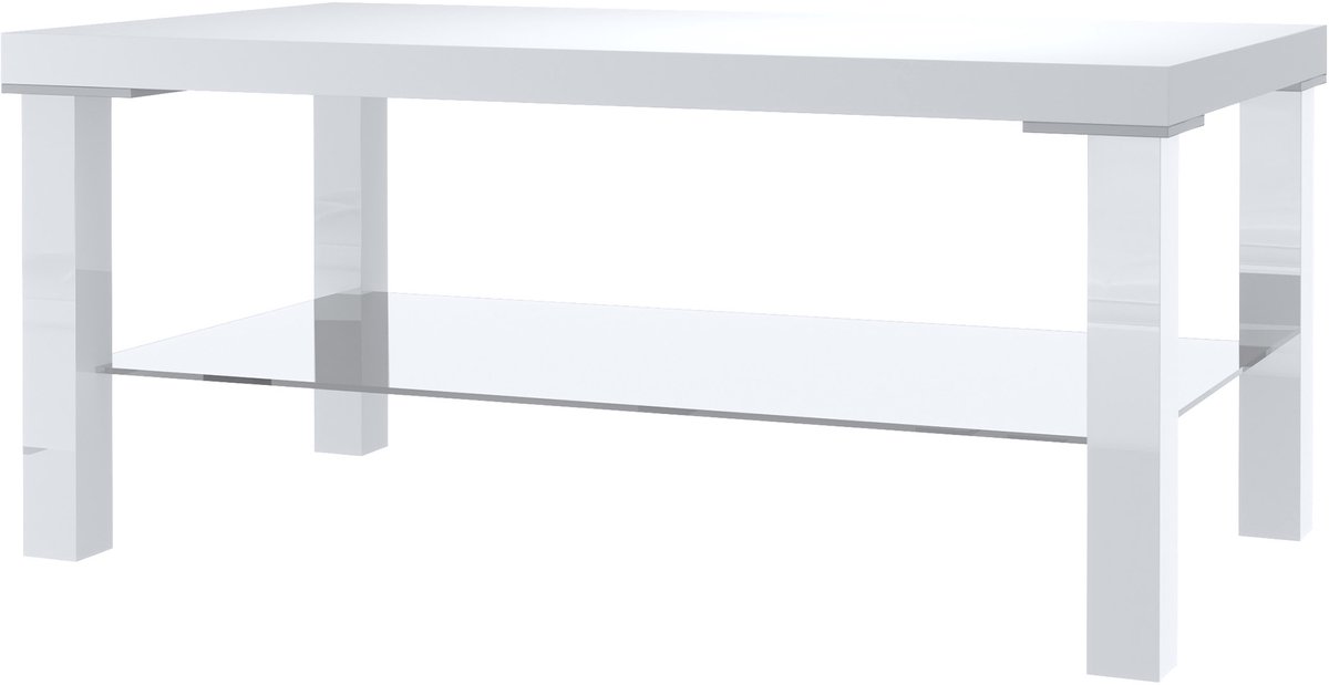 BELINI Salontafel 90x45 cm Wit/Wit - Woonkamertafel met Opbergvak - Aluminium Poten - Premium Line Koffietafel met Duraflex Technologie