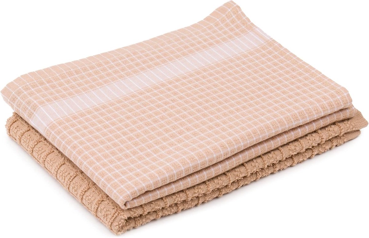 SnelShoppen - Jacquard Keuken Doeken 100% Katoen - 2 Stuks - 50 x 70 cm - Poeder/Wit - Absorberend voor Drogen, Schoonmaken, Afwassen