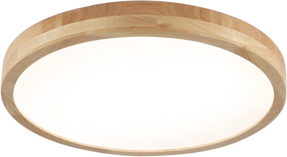 SnelShoppen - Dimbare Ronde LED Plafondlamp van Hout, 36W, 50 cm, Perfect voor Woonkamer, Keuken, Eetkamer, Kantoor en Kinderkamer