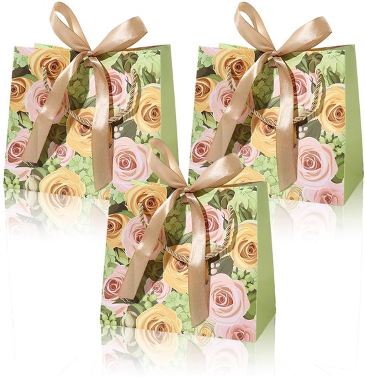 BSITSSS 3 Rozen Gift Bags, Happy Birthday Luxe Gift Bag, 25x12x20cm Groen Party Favor Candy Zakken voor Meisjes Douche Decoraties