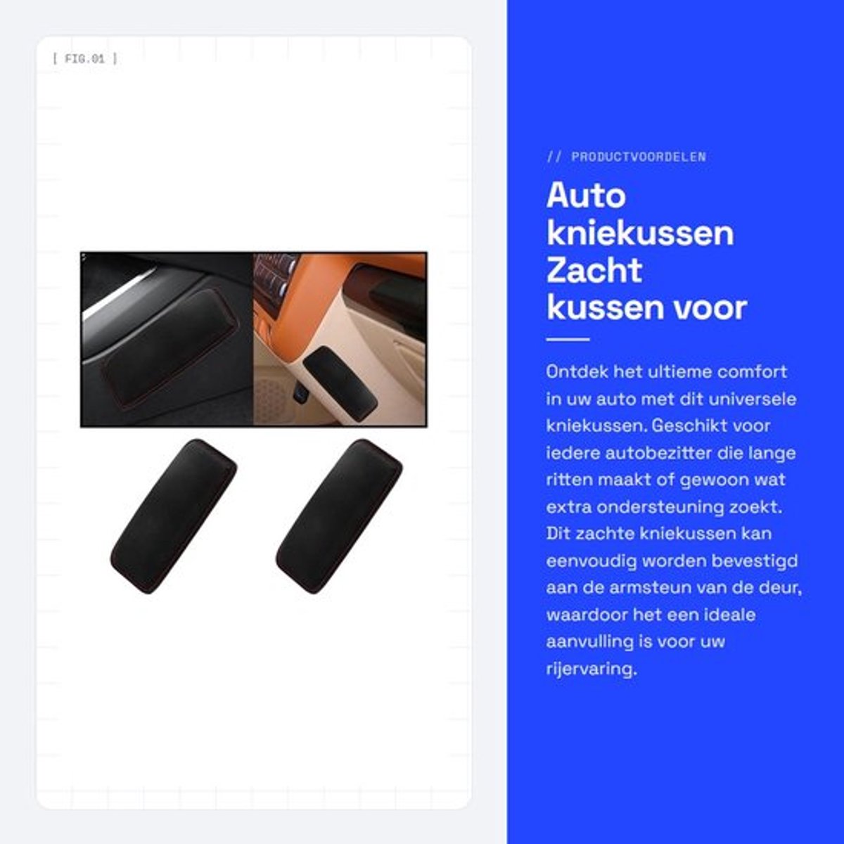 Auto Kniekussen - Zacht/Ademend - 2 Stuks - Traagschuim - Armleuning Kussen - 8 x 18 x 2,8 cm - Armsteun Kussen