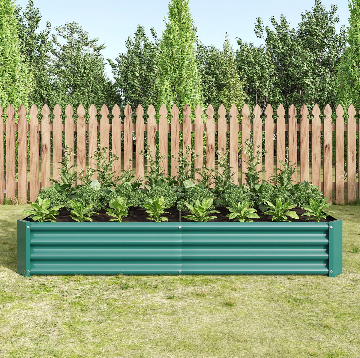 Moestuinbak Metalen Verhoogd Bed Met Bodemloos Ontwerp 180 X 90 X 30 Cm Verzinkt Staal Groen Voor Moestuin Kruiden En Bloemen