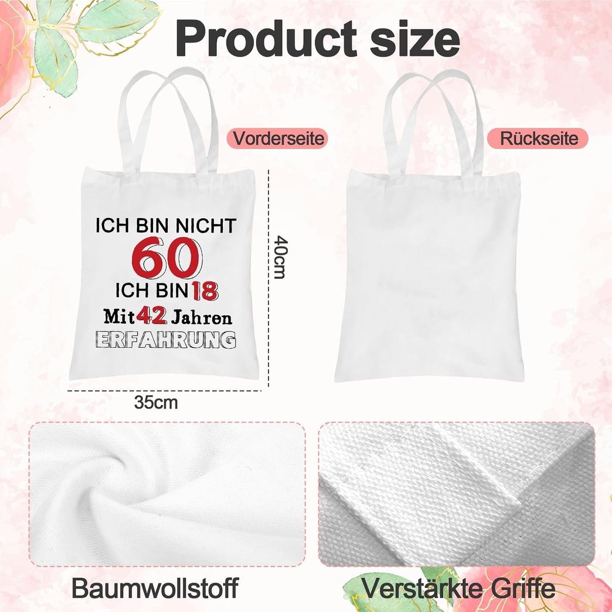 Leuke katoenen tas voor verjaardagscadeau voor vrouwen, ideaal als boodschappentas, boekenrugzak of dagelijkse tas