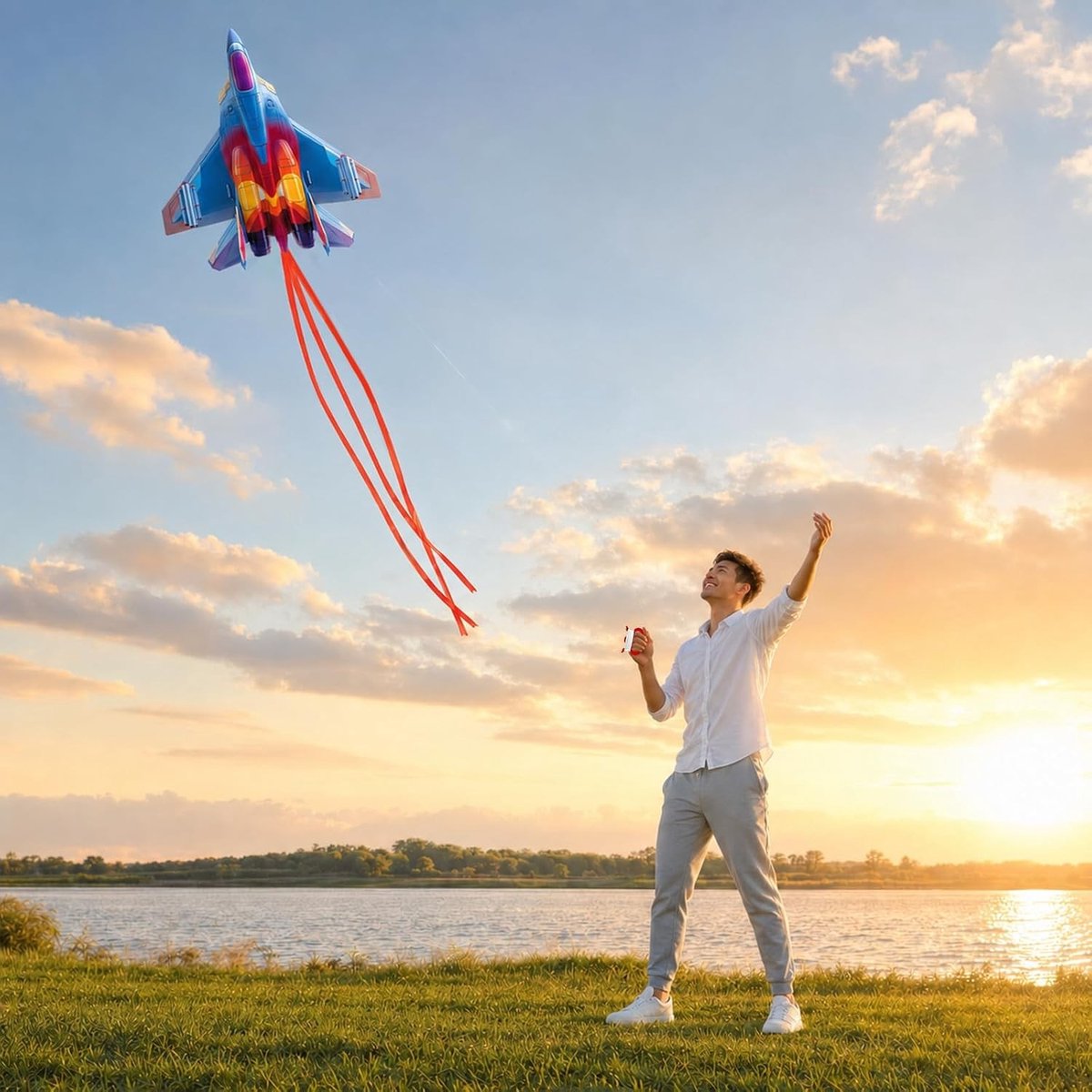 Grote monofilament jet-vlieger met lange staart en 100 m lijn, perfect voor strand, park en buitenactiviteiten, geschikt voor beginners en volwassenen