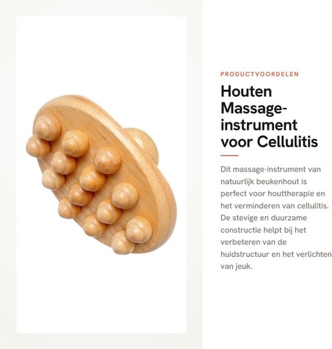 Cellulitismassageroller - Massageborstel voor hoofdhuid - Houten lichaamsborstel - Houttherapie - Verlichting van jeukende huid - Natuurlijk beukenhout