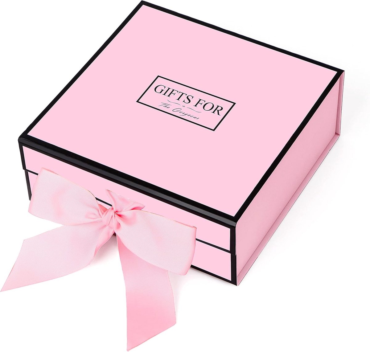 SnelShoppen - Geschenkdoos Roze 33x31x11,5 cm - Magnetisch Deksel, Strik, Wenskaarten & Tissue - Perfect voor Feesten, Verjaardagen en Cadeaus