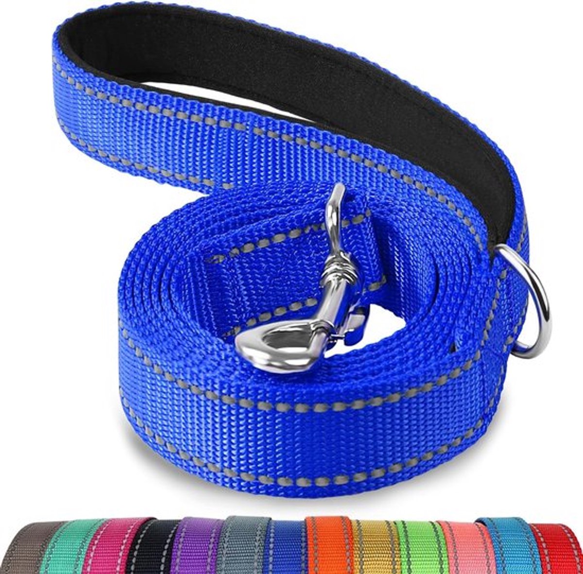 SnelShoppen - Reflecterende Hondenlijn 120cm - Dubbelzijdig Reflectief, Gevoerde Handgreep, Stevige Nylon Leash voor Medium en Grote Honden - Navy