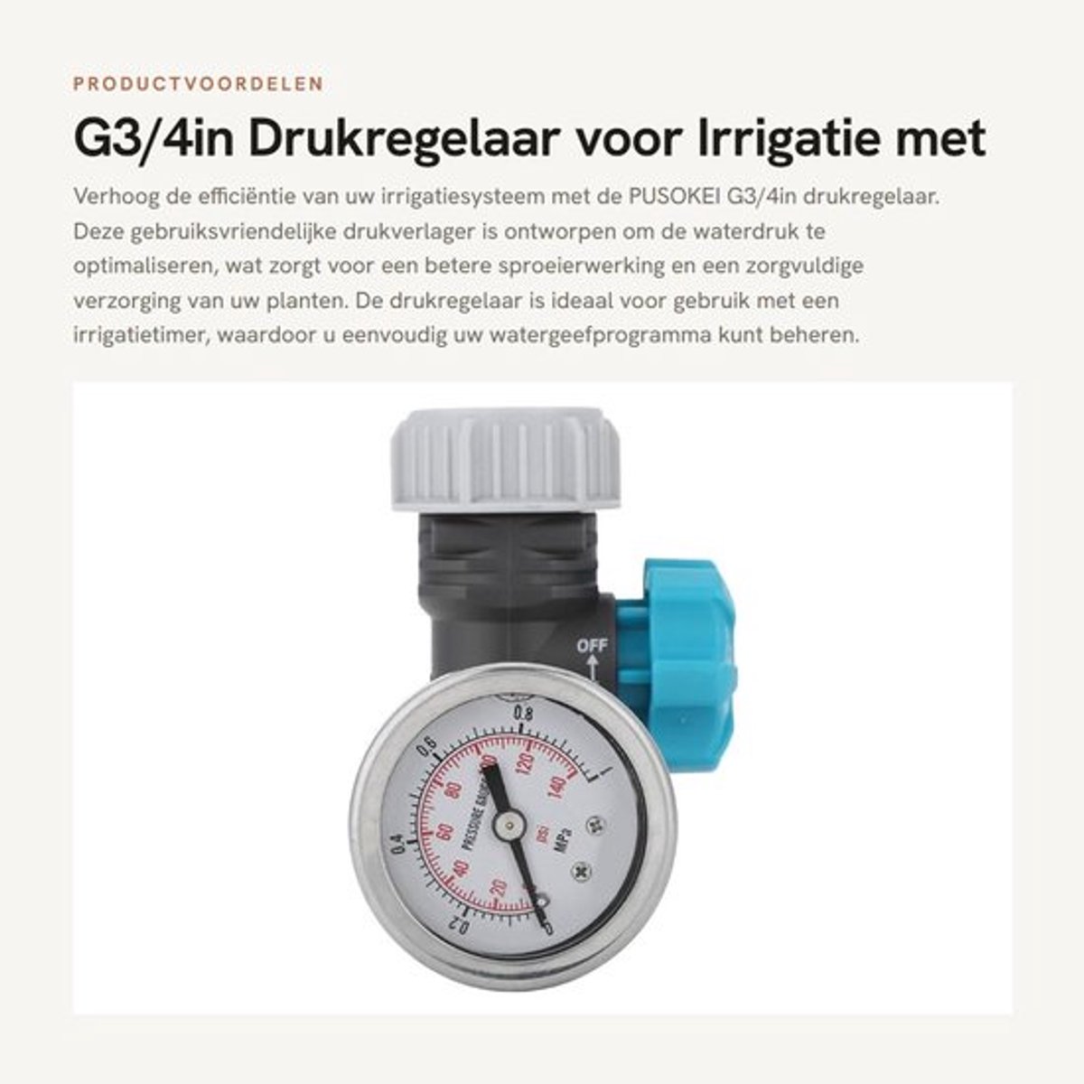 Drukregelaar G3/4in - Verstelbaar - Waterdrukregelaar - Irrigatie Timer - Gebruiksvriendelijk - Visuele Drukcontrole