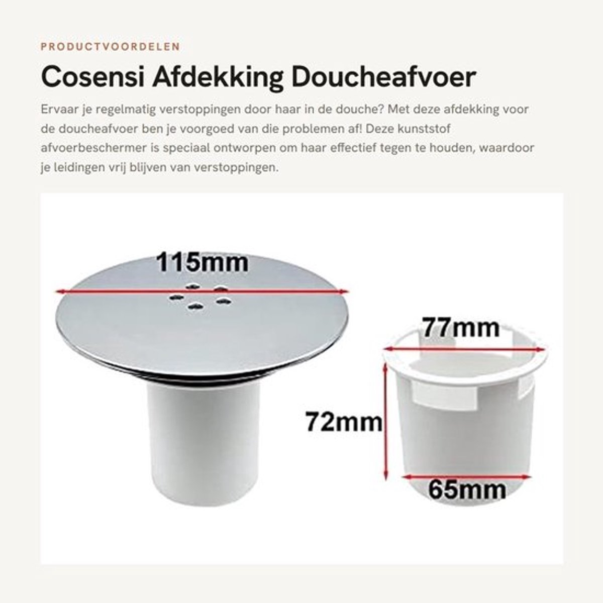 Afvoerbeschermer Snelle Doorstroming - Douche Afvoerdeksel - Kunststof Afvalvanger - Vervangende Doucheplug - 90 mm Compatibel - Voorkomt Haarklompen - Doucheafvoerdeksel