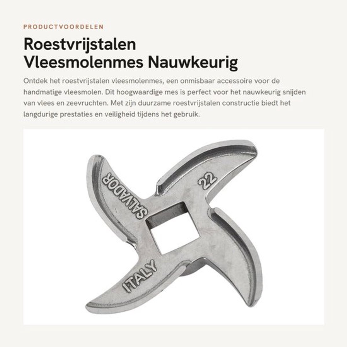 Vleesmolenmes Roestvrij staal - Veilig/Betrouwbaar - Multifunctioneel Accessoire - Eenvoudig te Vervangen - Onderhoudsvriendelijk - Lichtgewicht 70 g - Vleesmolen