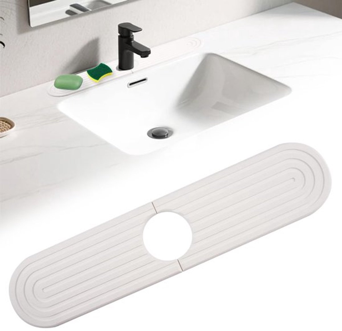 Druppelmat 45x10cm - Sneldrogende Watersteen - Gootsteenmat - Spatbescherming - Diatomiet - Gemakkelijk schoon te maken