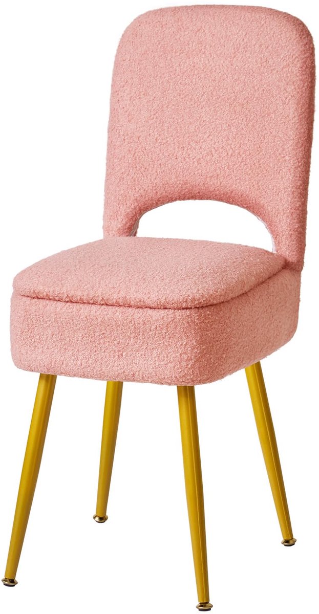 SnelShoppen - Opslag Vanity Kruk Stoel met Opvouwbare Rugleuning - Roze - Ideaal voor Feest, Camping, Keuken, Tuin, Kinderen - Comfortabel en Praktisc
