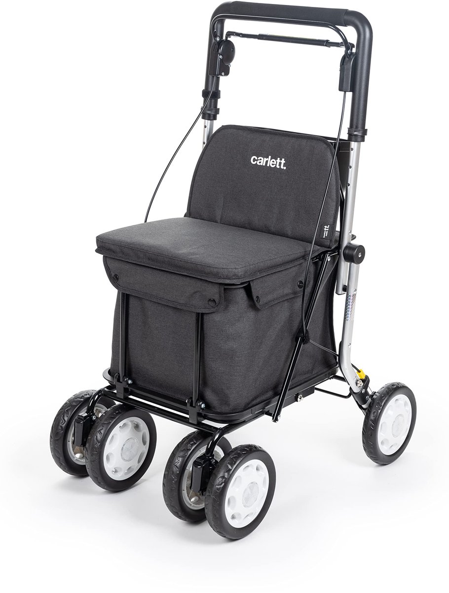 SnelShoppen - Vouwbare Winkelwandelwagen met Zitje, 4 Wielen, 38L Bagage, Zwart, Senioren Hulp, Medisch Goedgekeurd, Ideaal voor Boodschappen en Buite