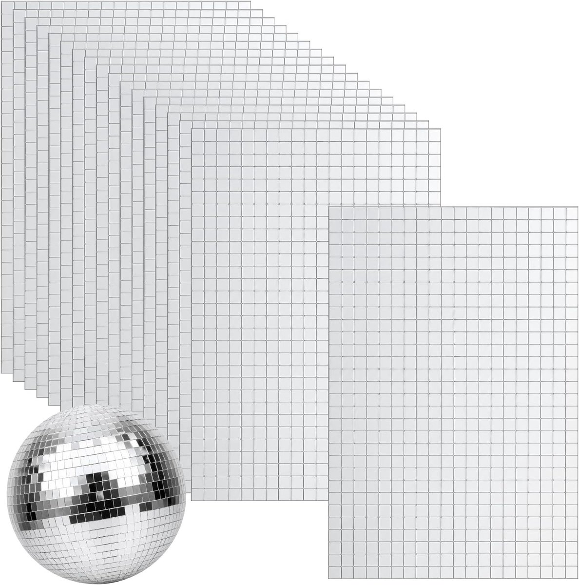 Zelfklevende spiegel mozaïektegels set van 10800 stuks, 18 vellen mini vierkante 5 x 5 mm, zilveren glas mozaïek tegelstickers voor DIY decoratie, KTV en disco bal projecten