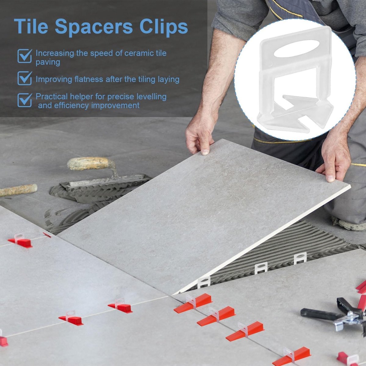 300 Stuks Tegel Nivelleersysteem, 1.5 mm Clips en Wedges voor Vloertegels, Nivelleren en Spacers
