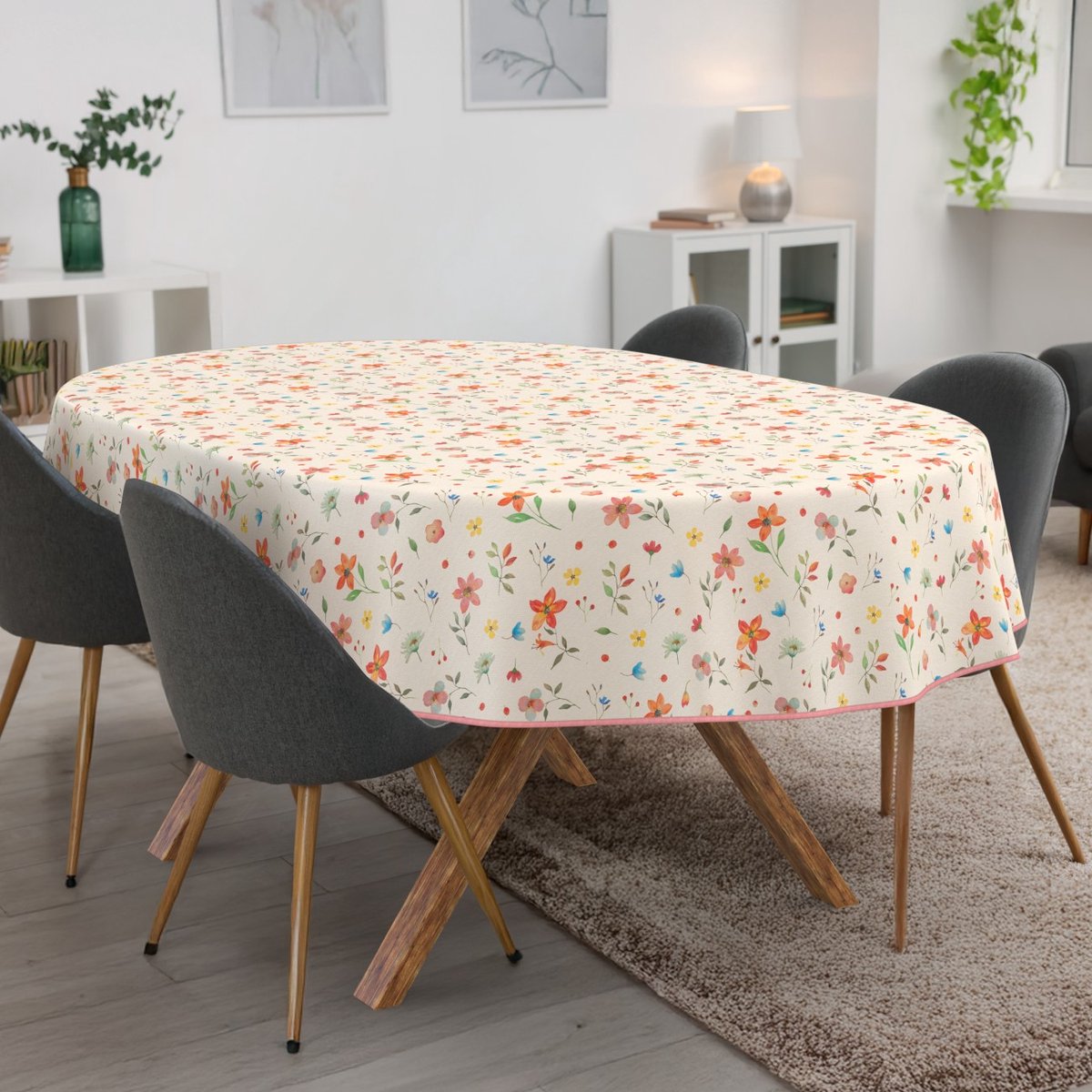 ANRO Tafelkleed Bloemen Meerkleurig Ovaal 220x140cm Met sierband Afwasbaar Waterafstotend