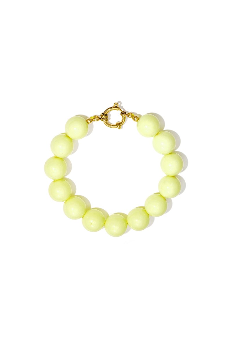 Statement - Kralen Armband - Hars & Stainless Steel - - Lichtgeel