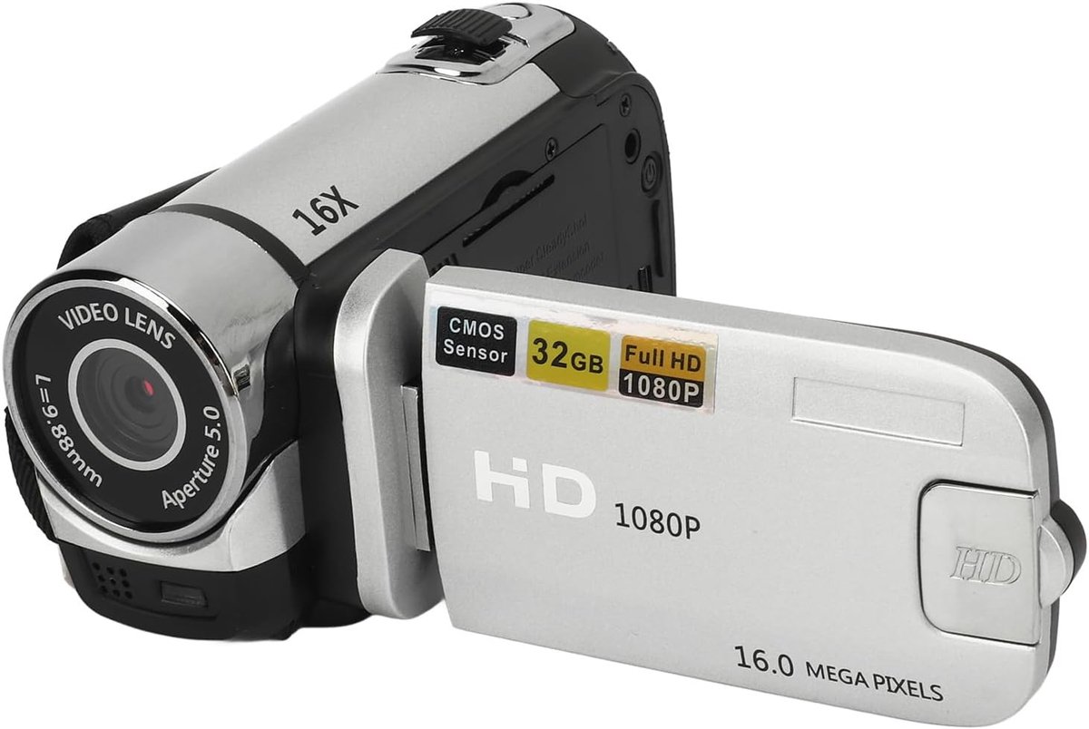 SnelShoppen - Point and Shoot-Camera, Vintage Digitale Camera 1080P, 16MP Camcorder met 2,4 Inch Roterend Scherm, 16X Zoom en Invullicht voor Feesten,