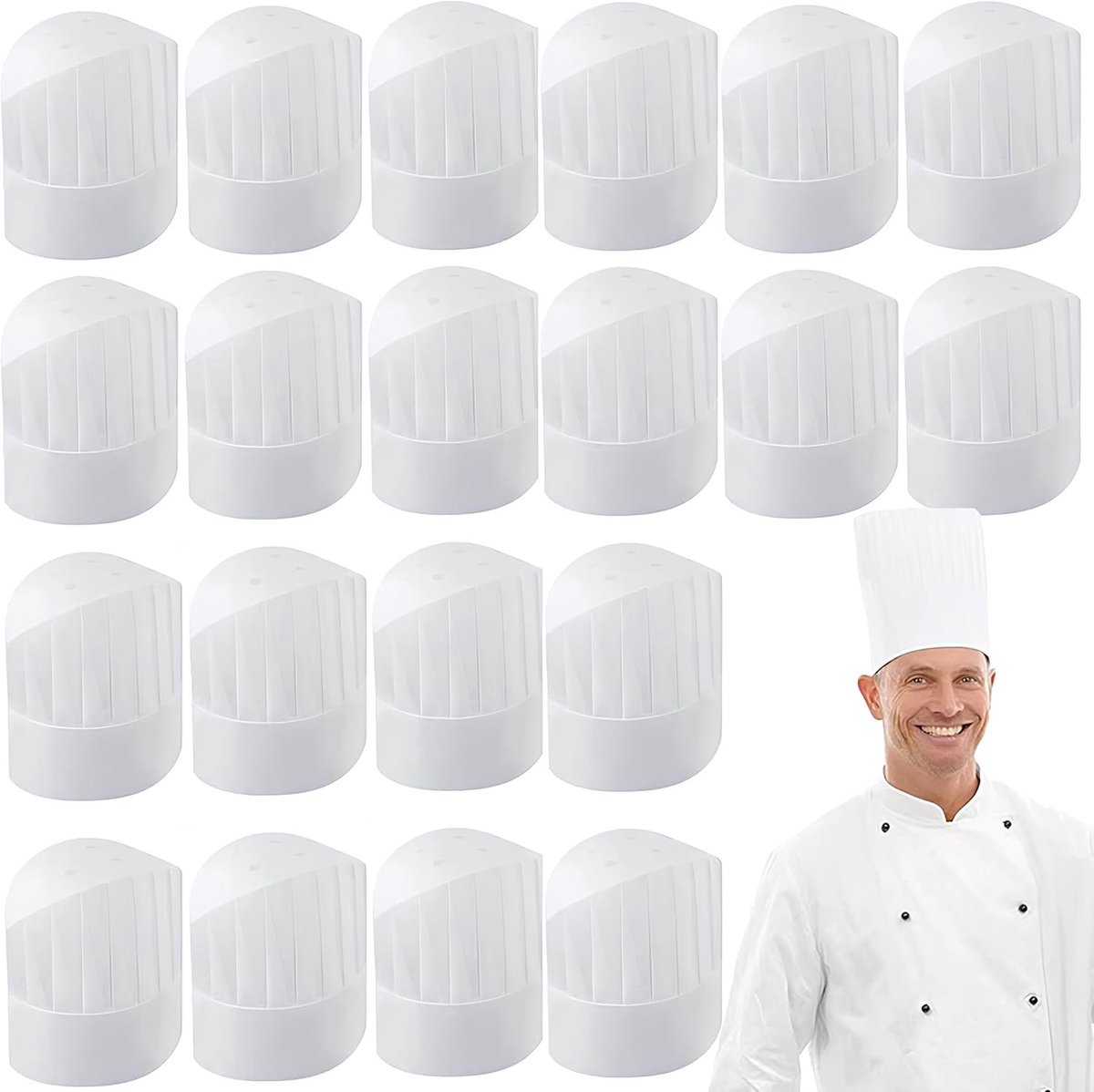 Wegwerp Chef-hoed - Koksmuts Keuken - Koken Thuis - Ademend Vliesmateriaal - 20 stuks - Wit