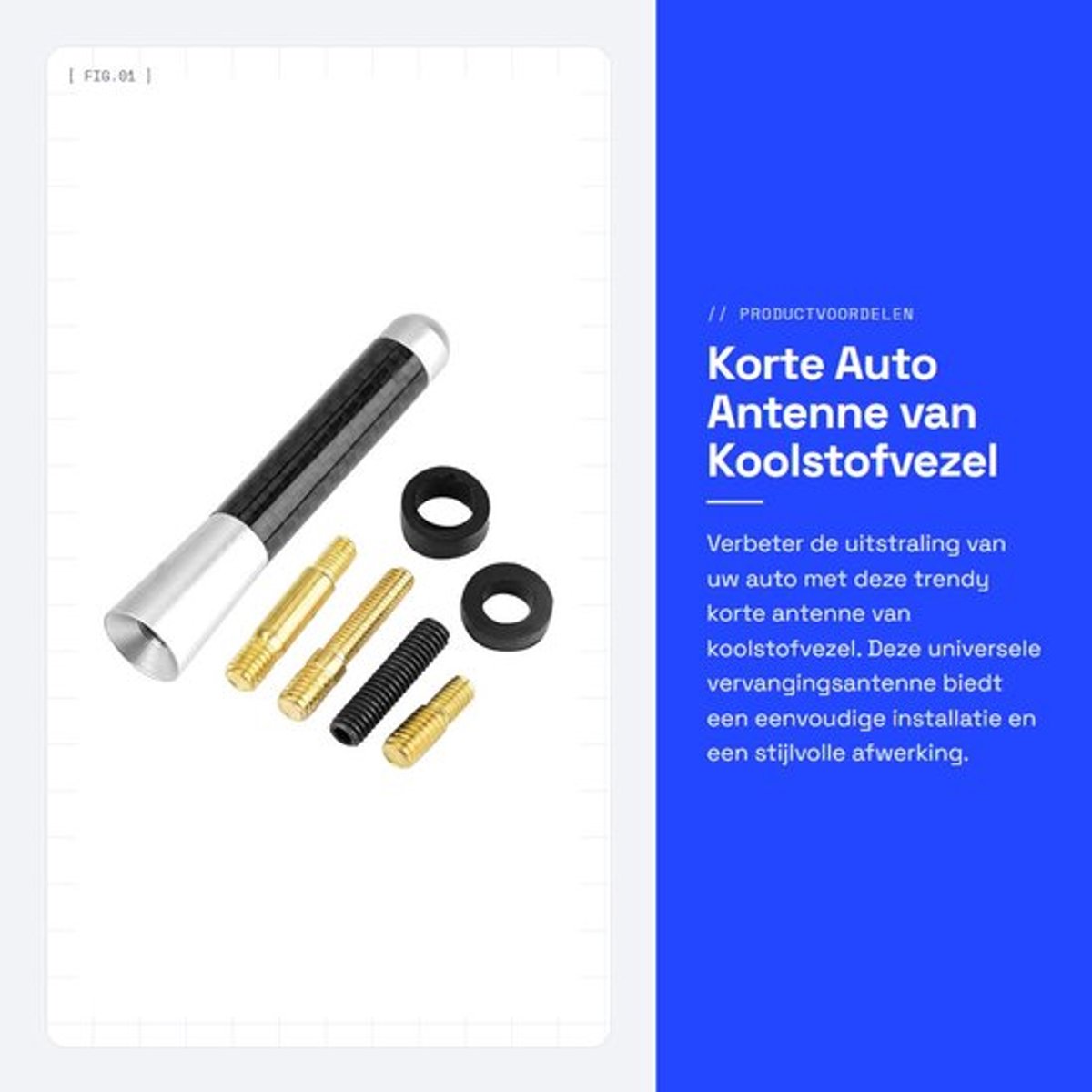 Auto Antenne Korte 3-Inch - Universele Antenne - Vervangingsantenne - Auto Antenne Adapter - Koolstofvezel - Automotive Accessoires - Radioantenne
