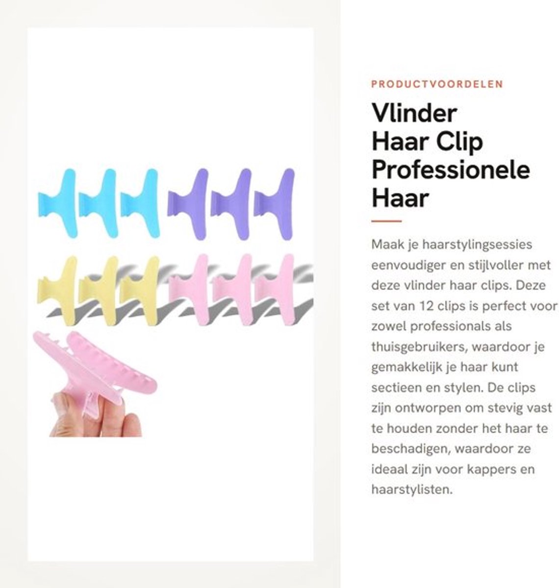 Vlinder Haar Clip - Professionele Haar Klemmen - Set van 12 Stuks - Ideaal voor Kappers - Handig voor Haar Styling - Kleurvariant