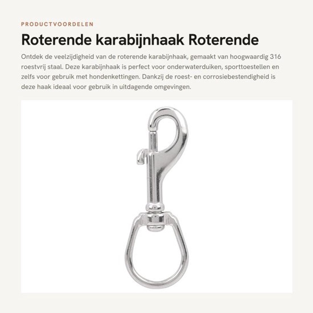 Roterende Karabijnhaak 360 Graden Draaiflexibiliteit - Roestvrij Staal - Duiken - Sporttoestellen - Hondenkettingen - Sterk en Duurzaam - Haak