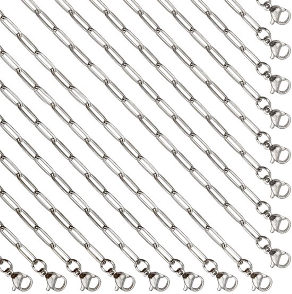 Sieraden Ketting - 10 Stuks - 3mm Paperclip - Roestvrij Staal - Kreeft Gesp 10mm - DIY Sieraden - Sieradenketting